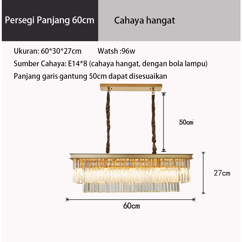 ^^Garansi+Bohlam^^96w Lampu Gantung Kristal Panjang 60cm Lampu Hias Gantung Bohlam termasuk E14(cahaya hangat)