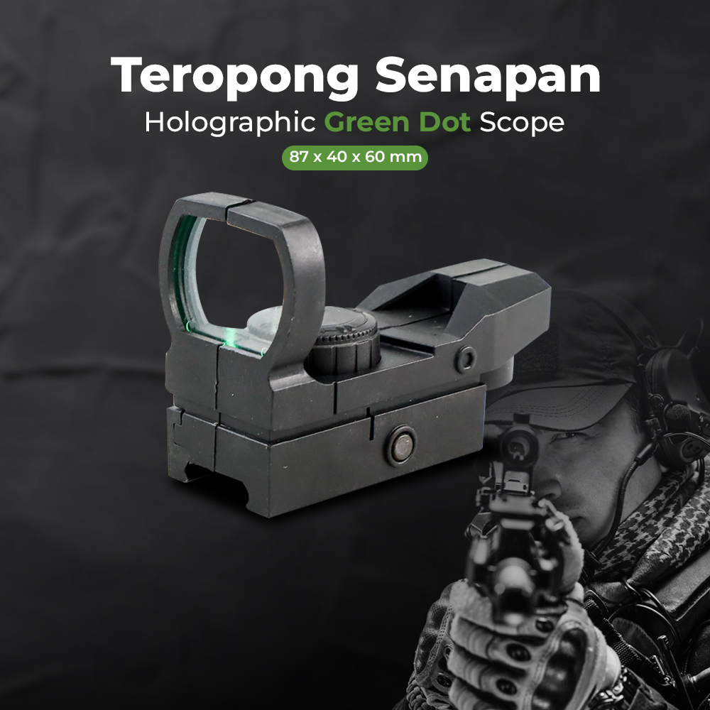 Dongzhur Kekeran Teropong Senapan Holographic Green Dot Scope 20mm - Black