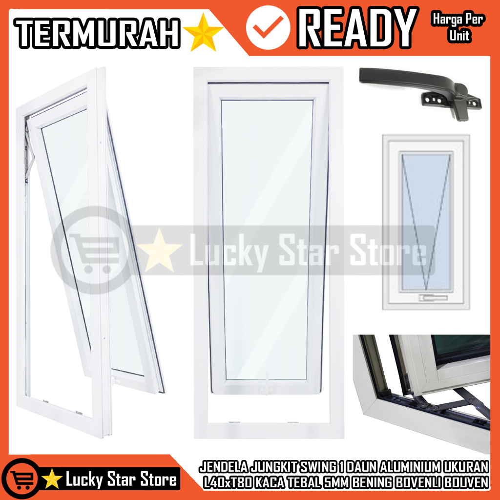 JENDELA JUNGKIT SWING 1 DAUN ALUMINIUM UKURAN L40xT80 1 DAUN WINDOW SINGLE JENDELA RUMAH KAMAR ALUMU