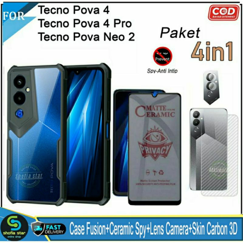 Paket 4in1 Case Tecno Pova 4 Pova 4 Pro Pova Neo 2 Pova 3 Pova 2 Softcase Fusion Shockproof Transparan Protect Casing