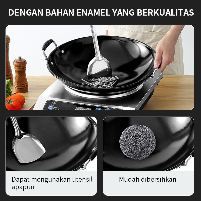 Wajan Enamel Hitam Kupingan Anti Lengket Penggorengan Enamel Hitam Kuali Hitam Wajan Enamel Anti Gores