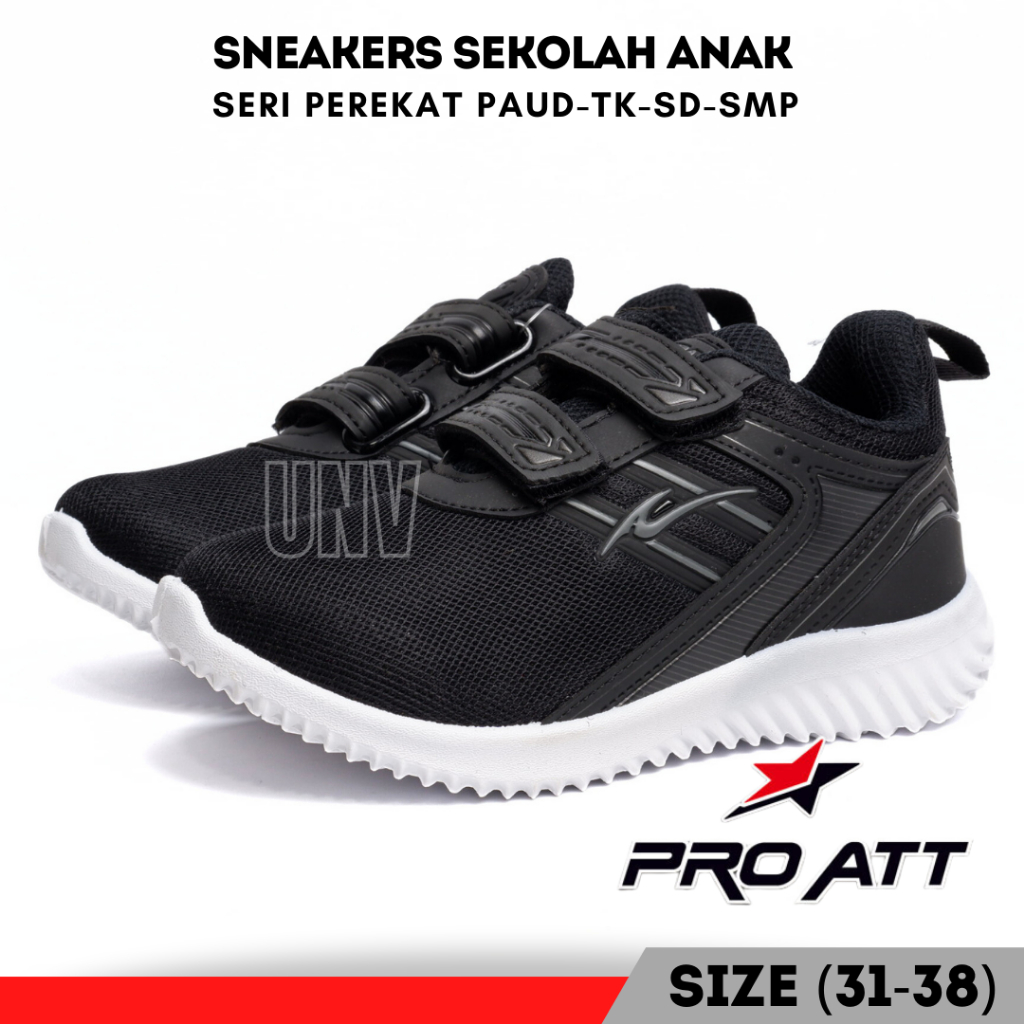 Sepatu Sekolah Anak Laki Lelaki Perempuan Sneakers Casual SD SMP Pro ATT TES 591 Hitam Putih