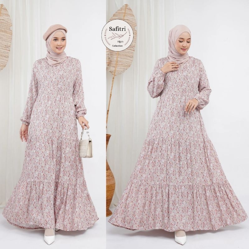 ALESHA DRESS Gamis rayon import premium bunga by Safitri Fashion