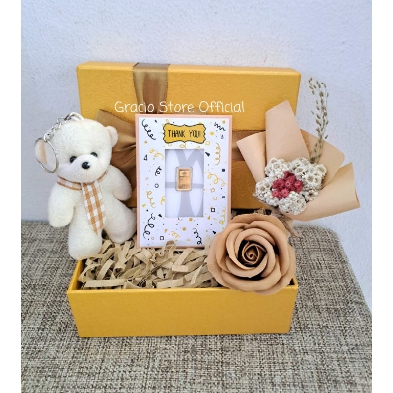 GIFT BOX UCAPAN THANK YOU NUANSA GOLD HAMPERS LOGAM MULIA ANTAM 1 GR