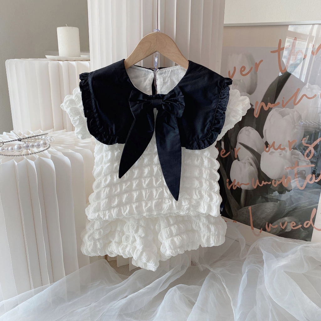 Little Moly Setelan Celana Pendek Anak Perempuan Bulbul White Ribbon Premium Import SBC047