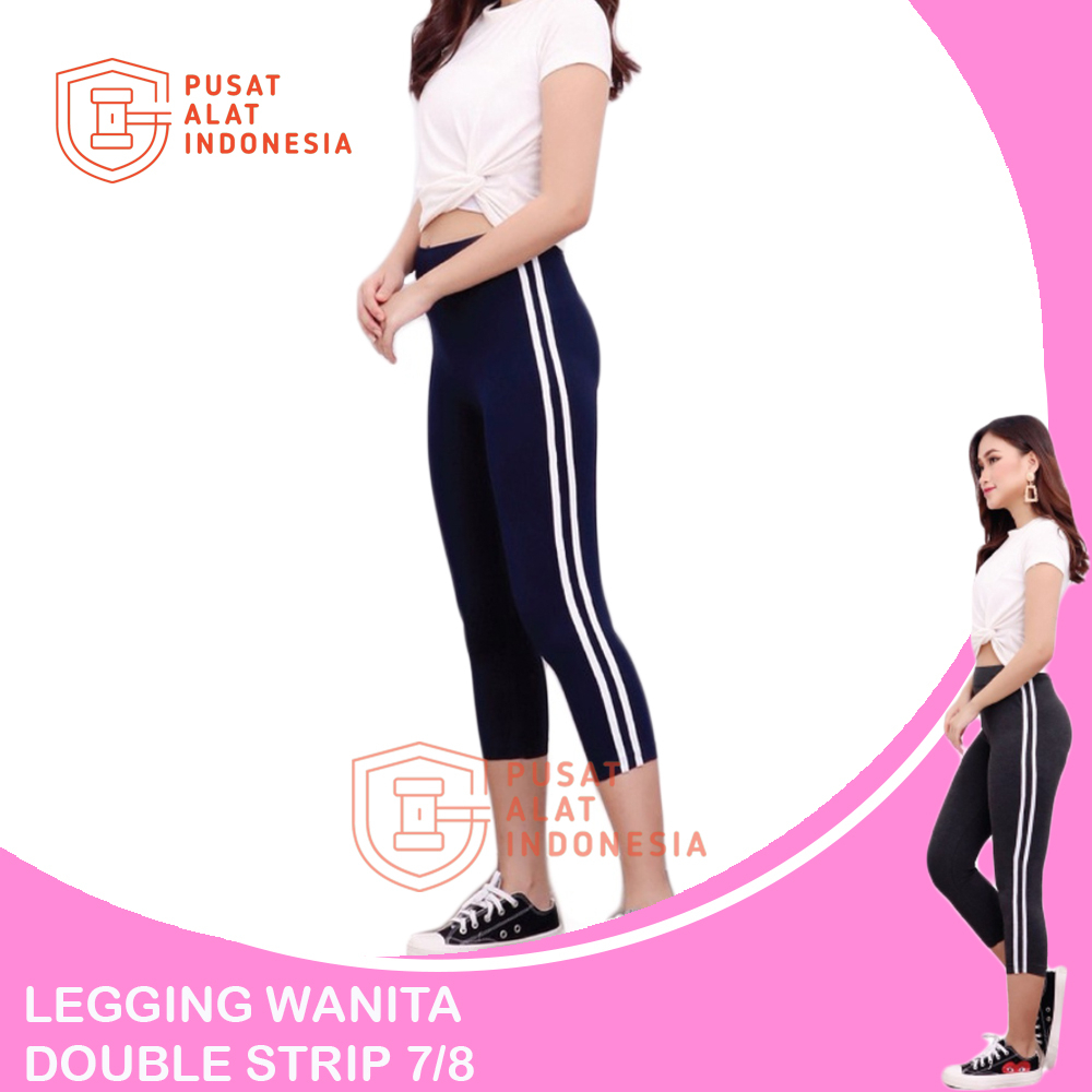 Celana Legging Strip Garis 7/8 Wanita Cl15