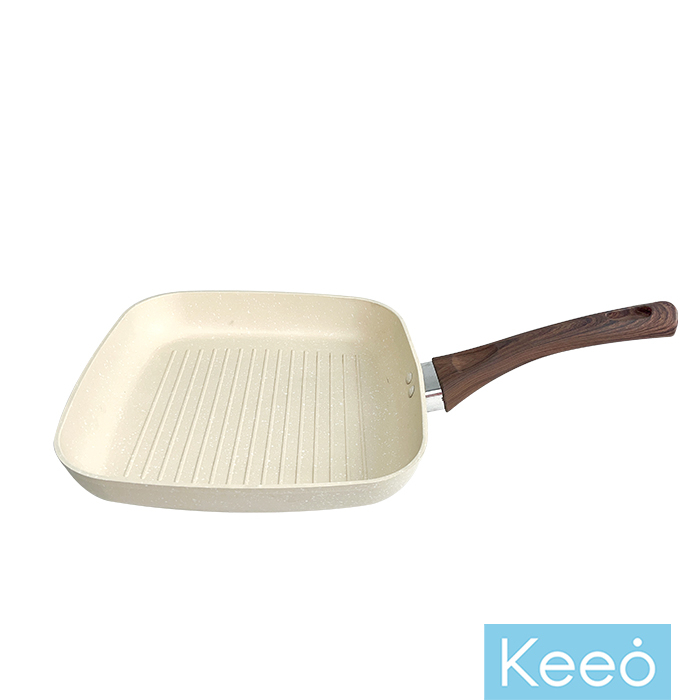 Keeo 24 cm Grill Pan Anti Lengket Marble Granit Krem