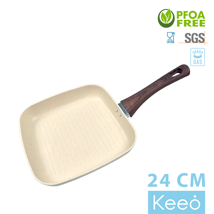 Keeo 24 cm Grill Pan Anti Lengket Marble Granit Krem