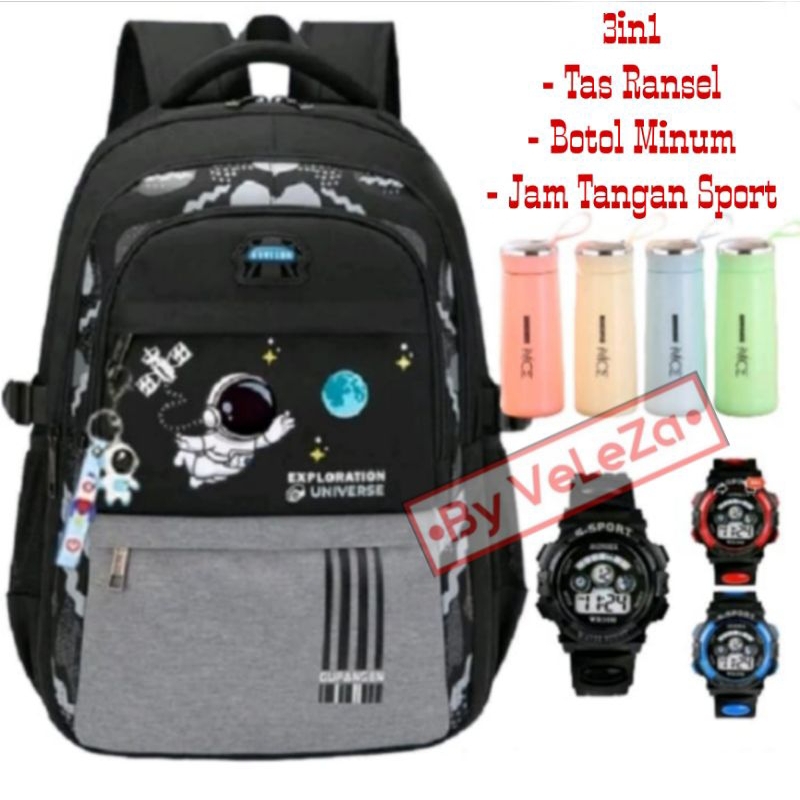 Tas ransel anak karakter astronot 3in1 - tas + jam tangan+ botol minum - tas anak