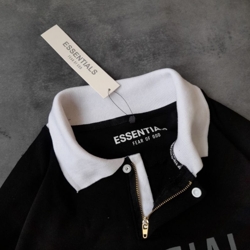 RUGBY JAKET SWEATER ESSENTIALS FEAR OF GOD HITAM FULLTAG &amp; LABEL