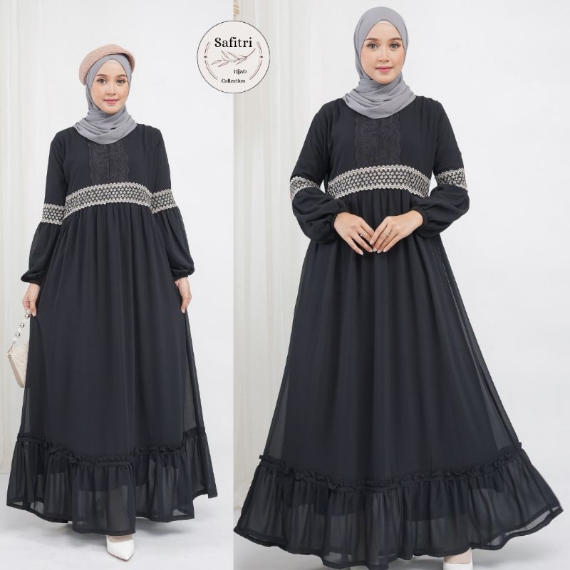 MEDINA DRESS bahan Ceruty (Renda) Rampel Putih Hitam by Safitri Fashion