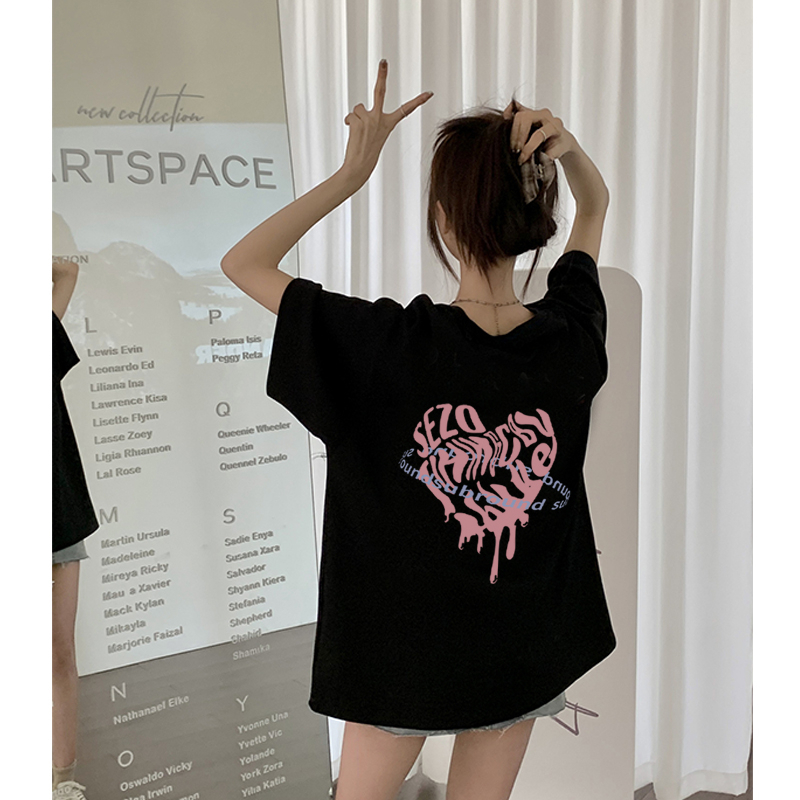 kaos oversize wanita import/korea style pink love graffiti kaos hitam