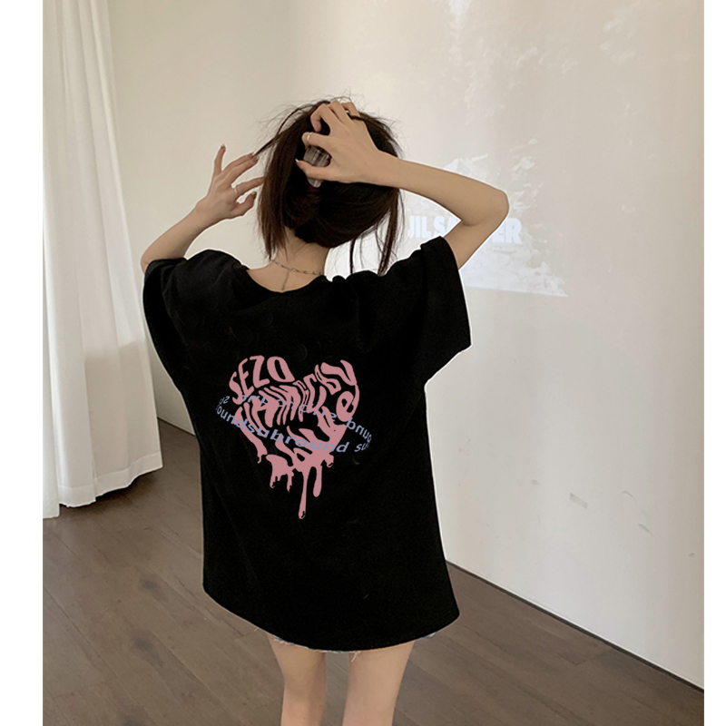 kaos oversize wanita import/korea style pink love graffiti kaos hitam