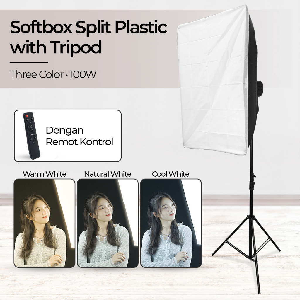 Softbox Split Plastic Three Color 100W with Tripod - KY-BK0311-65B - Black