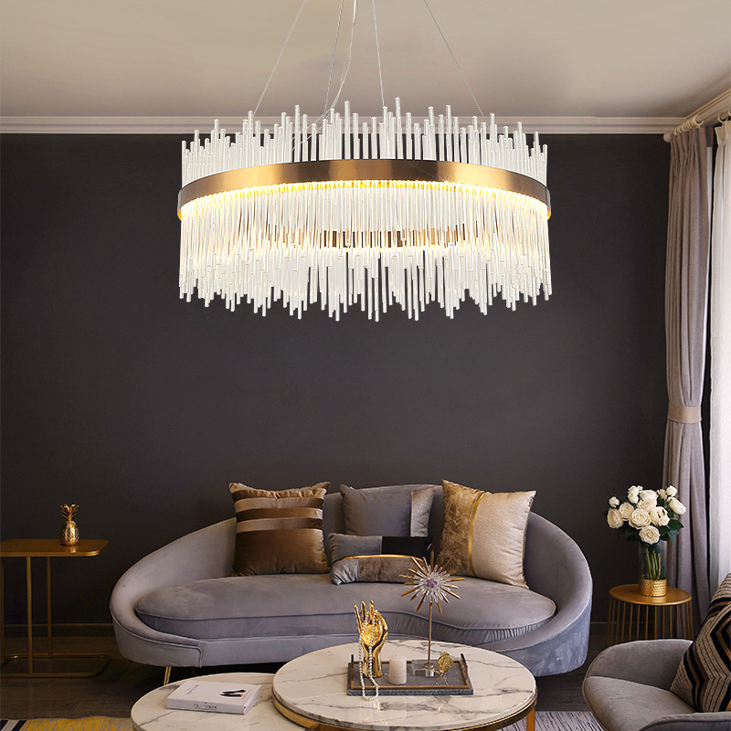 80cm Lampu Gantung Kristal Ruang Tamu Chandelier 3 warna Mewah Gaya Lampu Gantung Minimalis Hias Nordik Modern