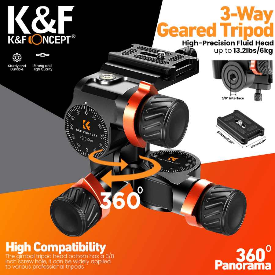 KNF Concept 3-Way Geared Tripod Head with High-Precision Fluid Head