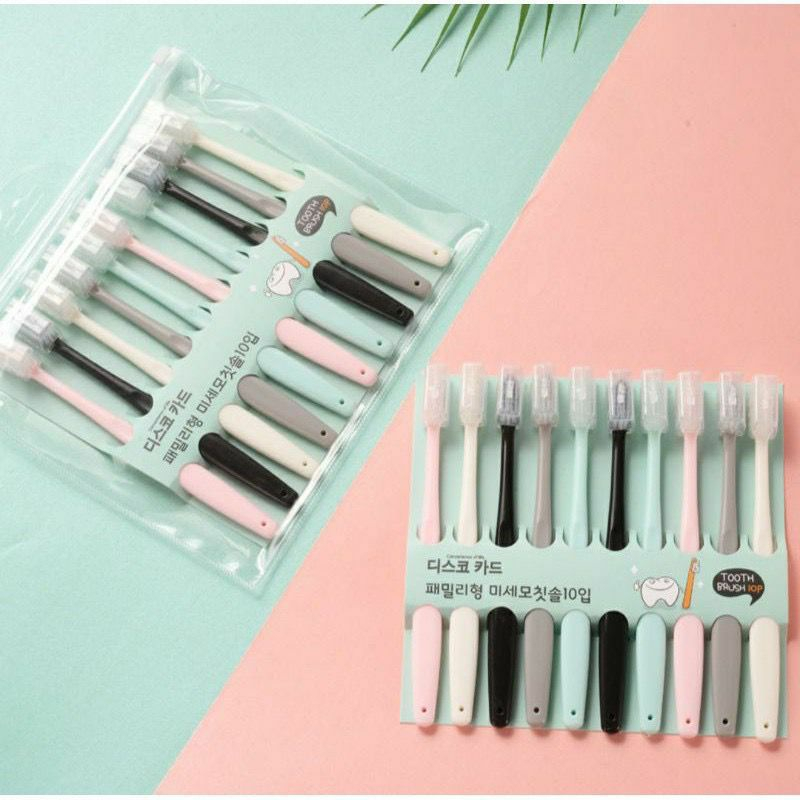 (BOW) 10Pc Sikat Gigi Dewasa Korea Style / Sikat Gigi Bulu Lembut Dengan Set Penutup