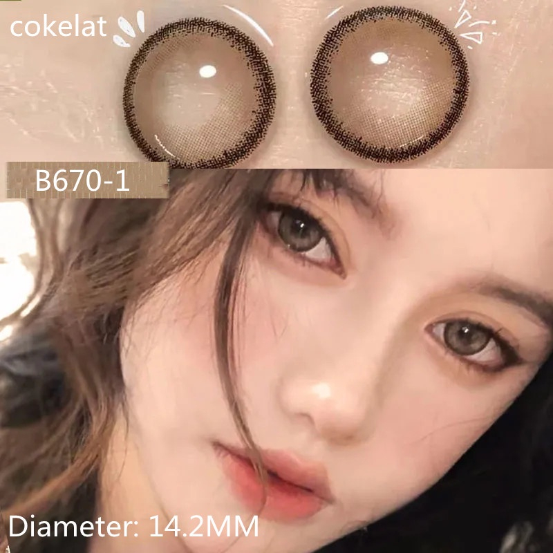 softlens mata korea diameter 14-14.50MM 1 pasang B670-1Coklat ready stok
