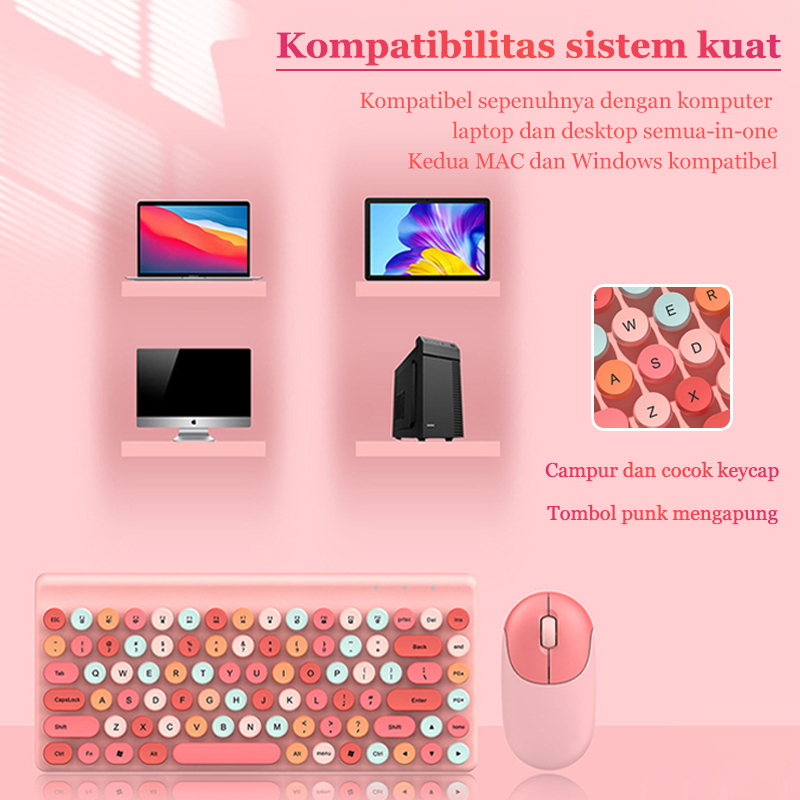 （COD）Wireless Papan kekunci dan Set Tetikus Punk Vintage Laptop desktop computer