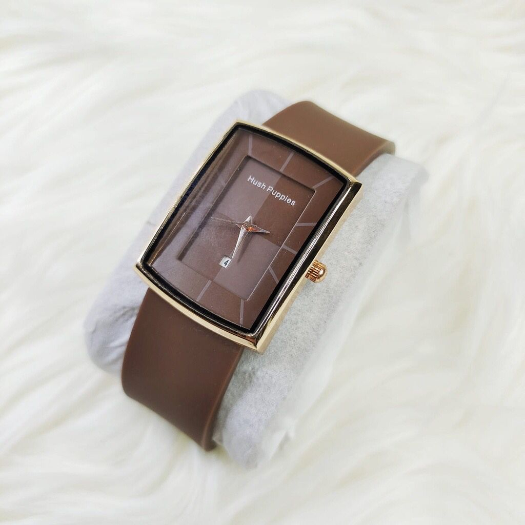 (COD) Jam Tangan Wanita Hush Puppies Segi Tanggal Aktif Strap Rubber HP-7651