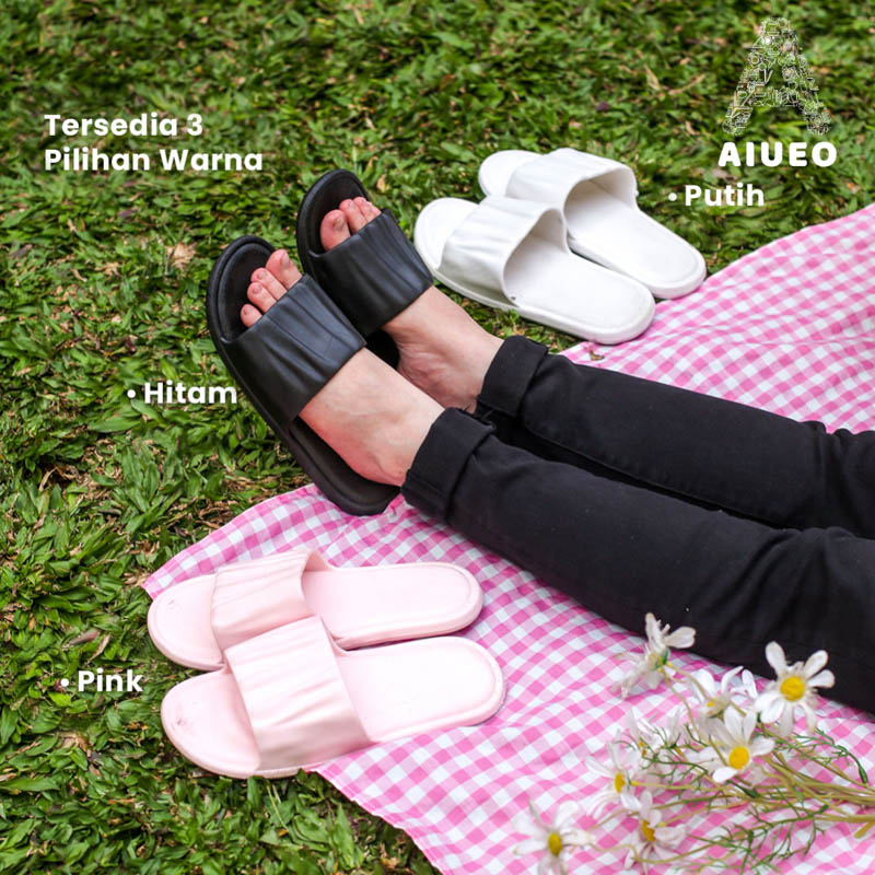 Sandal Wanita Kekinian Import Korea - Sandal Kamar Rumah Karet Kamar Mandi Empuk Anti Slip EVA 834 - Warna Hitam Pink Putih