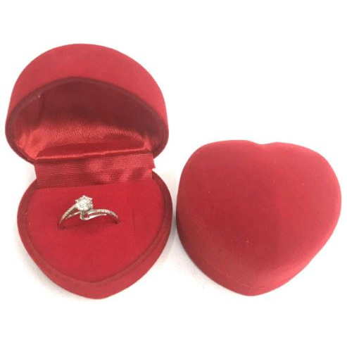 (HATI) Kotak Perhiasan Cincin Tempat Cincin Bentuk HATI Box Wedding Ring Jewellery Beludru Wadah Perhiasan