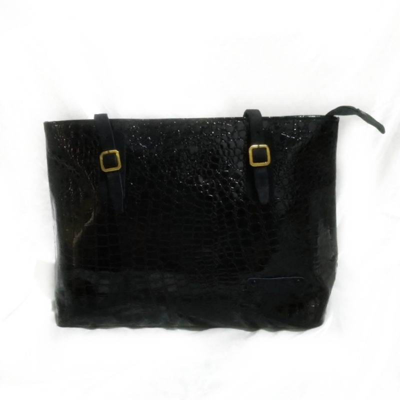Sophie Martin Original Shoulder Bag Jumbo Motif Croco Black Hitam Tas Kerja Besar