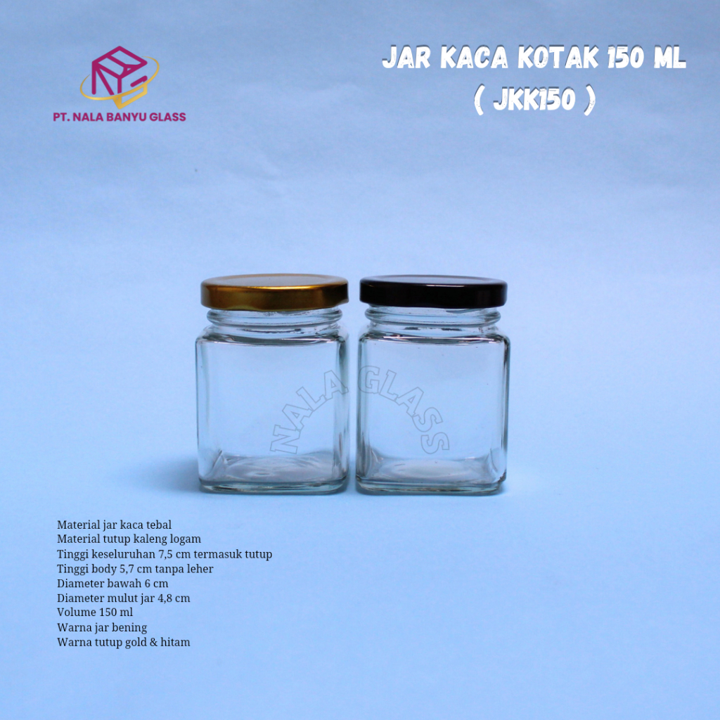 JKK150 jar kaca square 150ml / toples kaca kotak 150ml / jar madu / selai