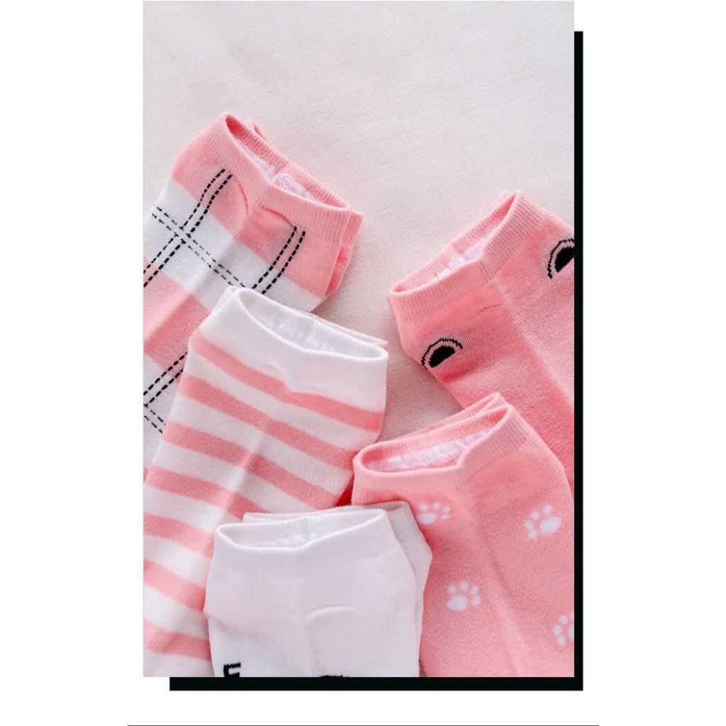 IMPORT Kaos Kaki Wanita Dewasa Remaja Motif Kucing Pink / Kaos Kaki Pendek Korea Sock