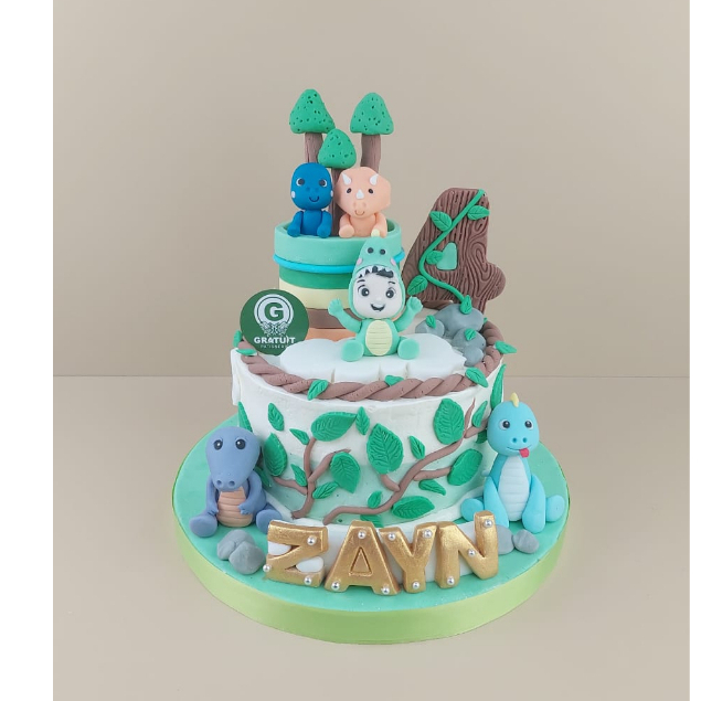 

CAKE TEMA DINO UK 15CM / FOREST / KUE ULANG TAHUN