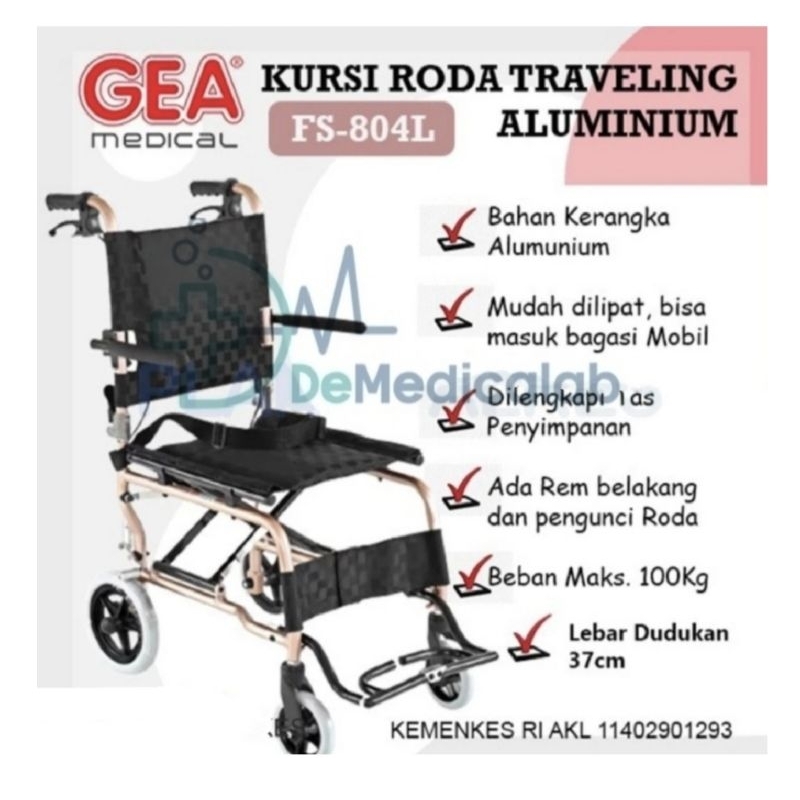 Kursi Roda Travel / Kabin Pesawat / Umroh Roda Kecil GEA 804 Free Tas