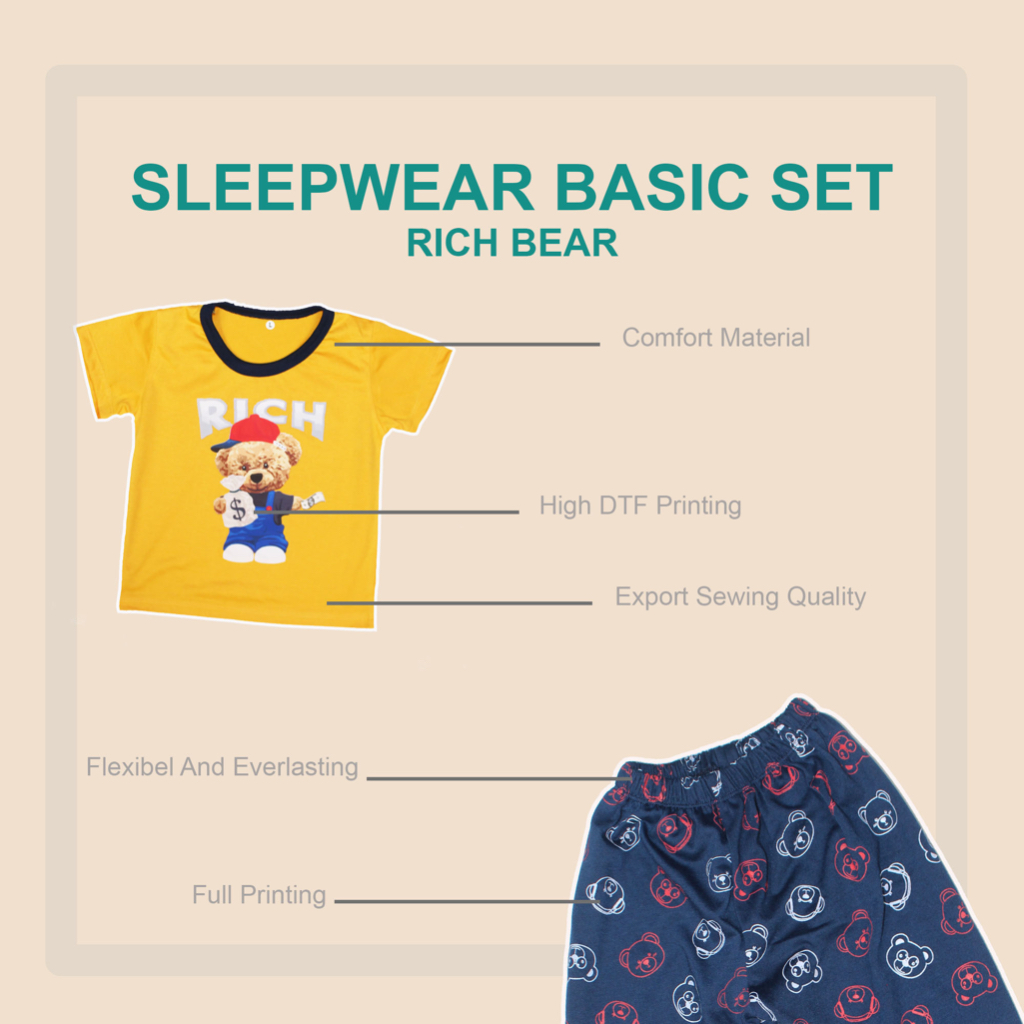 Piyama Set / Baju Tidur Sleepwear Anak Laki Perempuan / DTF Shirt Kids