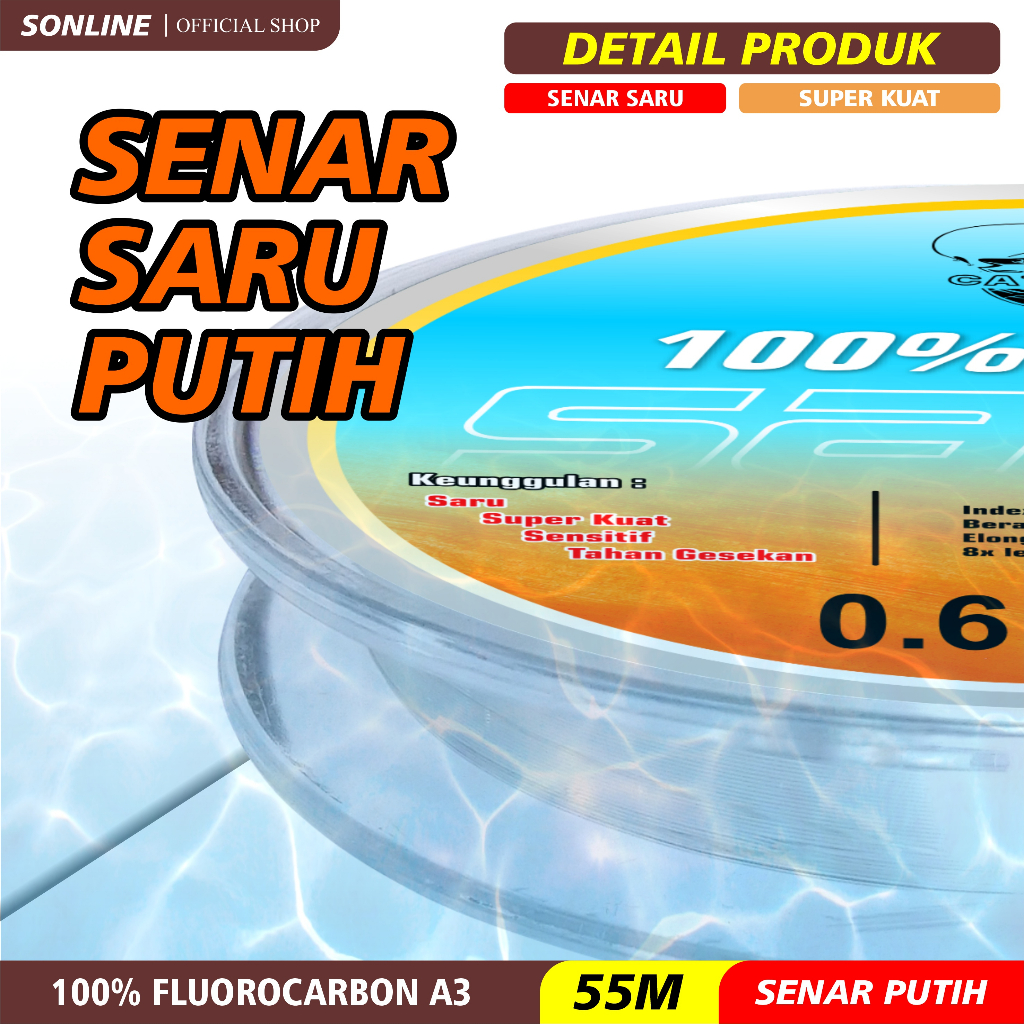 SONLINE Senar Pancing Saru Warna Putih Panjang 55m Nilon Garis Fishing Line Memancing Garis Sub Utama Senar Pancing Ikan  Senar Pancing Nilon Senar Titik Tak Terlihat Garis Invisible Line Nylon