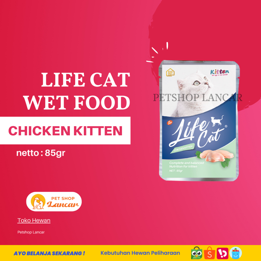 Life Cat Pouch Kitten Chicken Makanan Kucing Basah 85gr