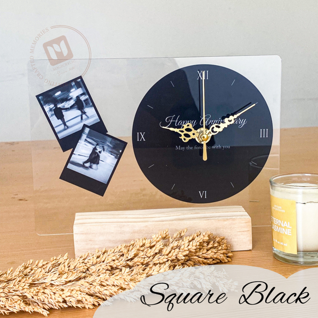 Jam Meja Akrilik Custom - Hadiah Pernikahan / Wedding, Ulang Tahun, Graduation