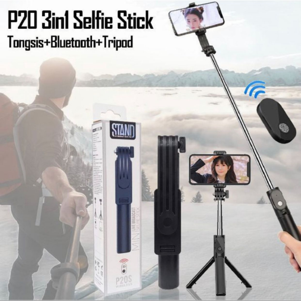 TRIPOD TONGSIS SELFIE ALL IN 1 P20S DENGAN REMOTE BLUETOOTH