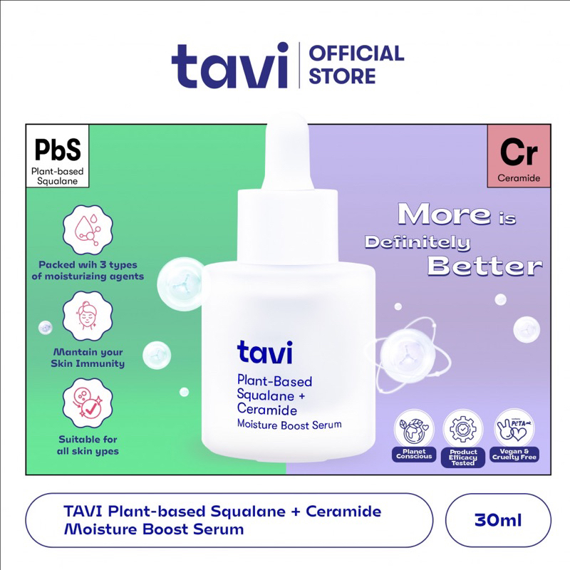 Tavi Plant-Based Squalane + Ceramide Moisture Boost Serum 30 ml - Serum pelembab harian untuk semua jenis kulit