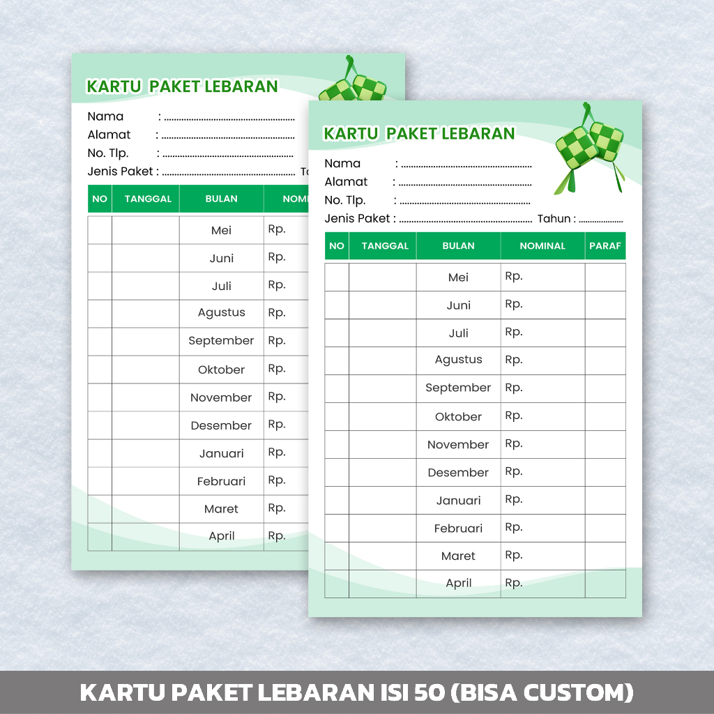 (Isi 50 PCS) Kartu Paket Lebaran Mingguan Bulanan