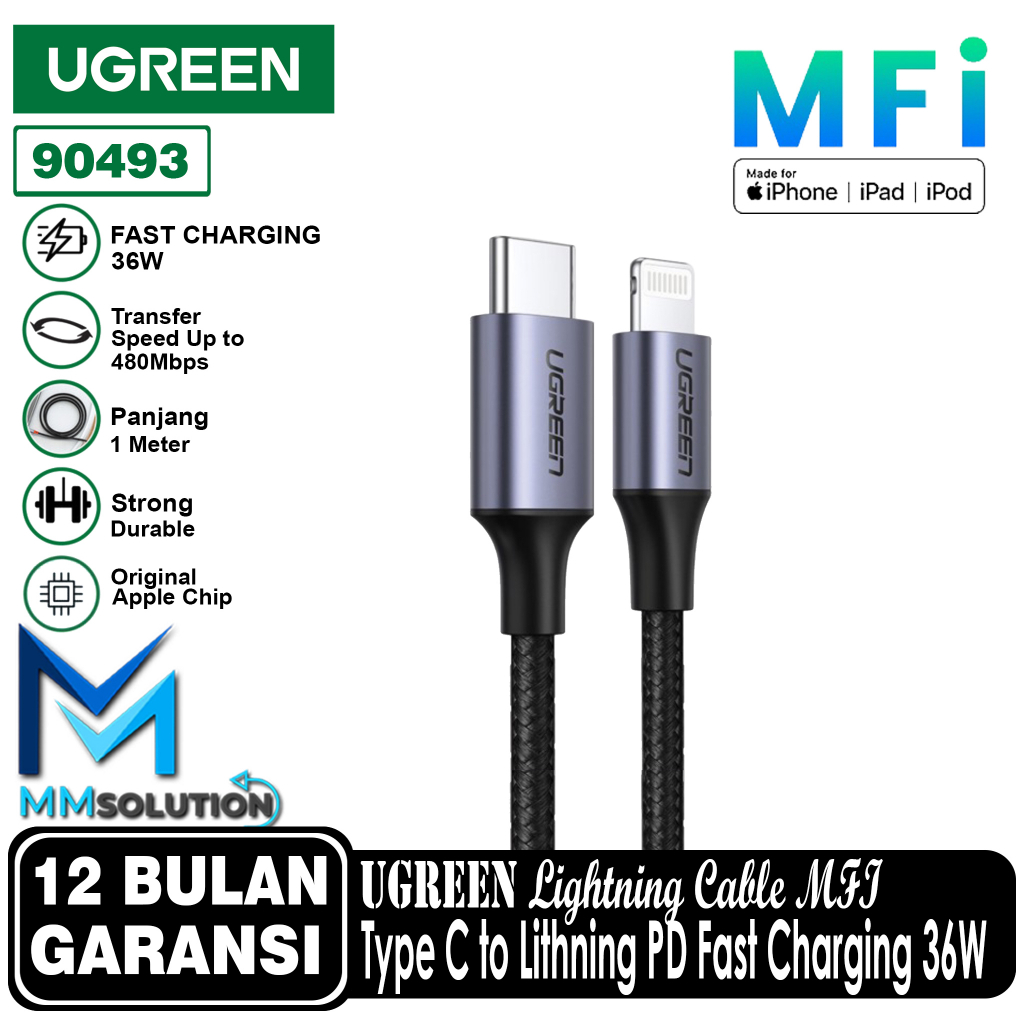 UGREEN MFI Kabel Fast Charging 3A PD 36W Type C to Lightning iPhone