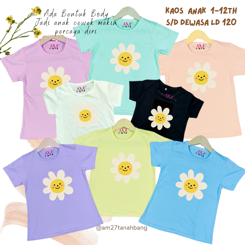 Baju kaos anak cewek 3-12 tahun sampai dewasa jumbo motif Bunga Daisy