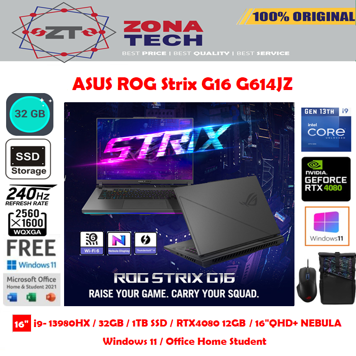 ASUS ROG Strix G16 G614JZ - i9-13980HX 32GB 1TB SSD RTX4080 12GB 16&quot;QHD+ 240Hz W11 OHS