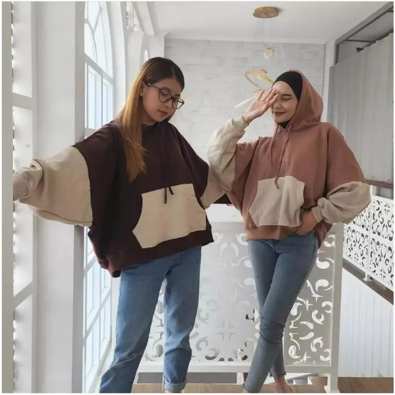 Batwing Jumbo Saku Hoodie Oversize Wanita | Sweater Bigsize Wanita Oversize Korean Style