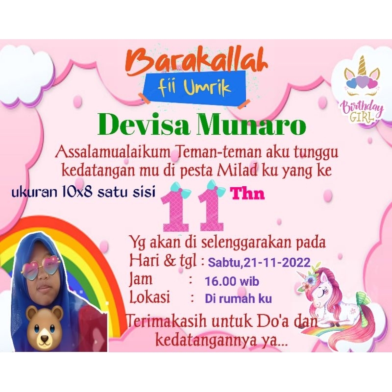 Undangan ulang tahun bebas custom. minimal pembelian 10 pcs.