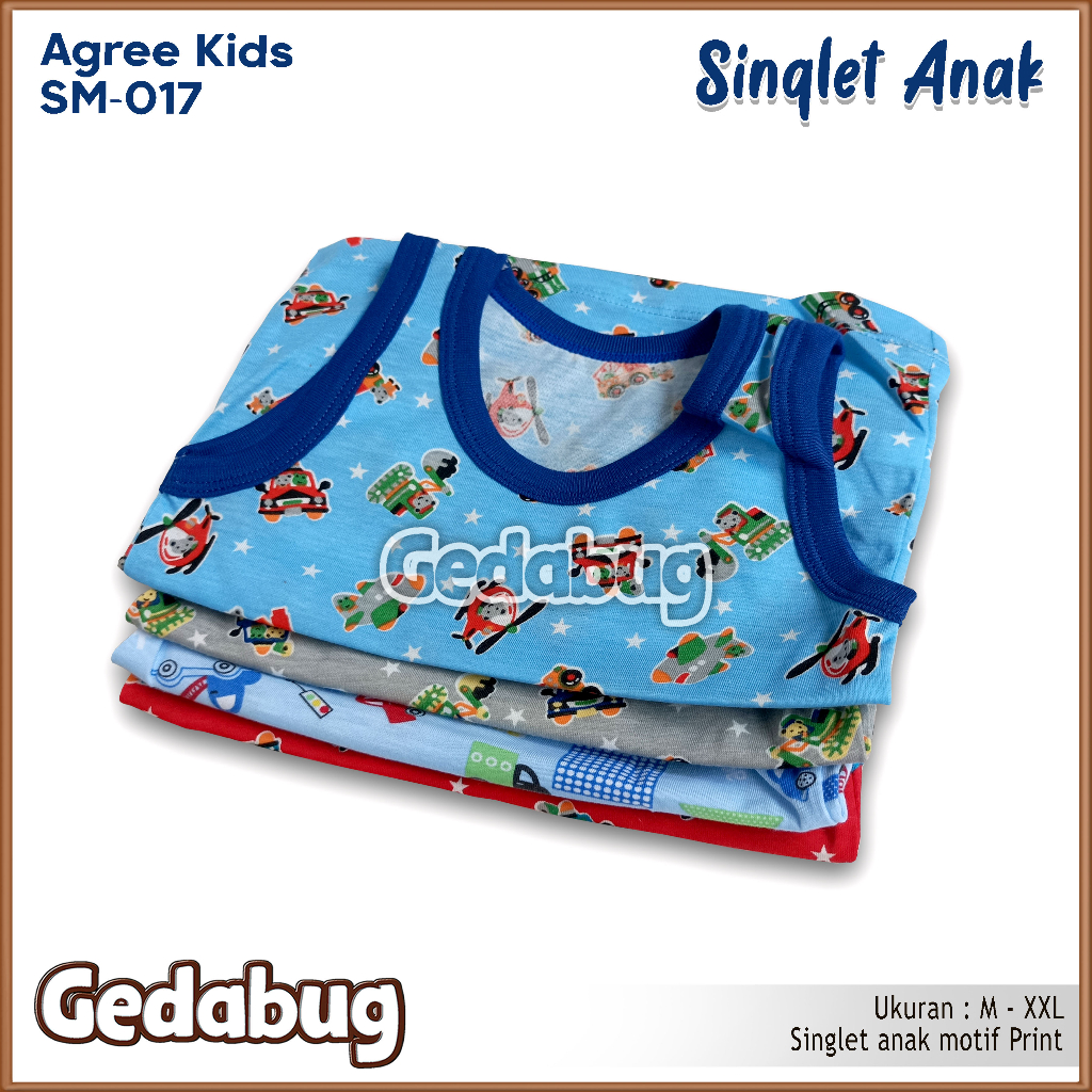 Singlet Anak Agree SM 017  Warna Motif / Kaos Dalam Anak Laki Laki - gedabug