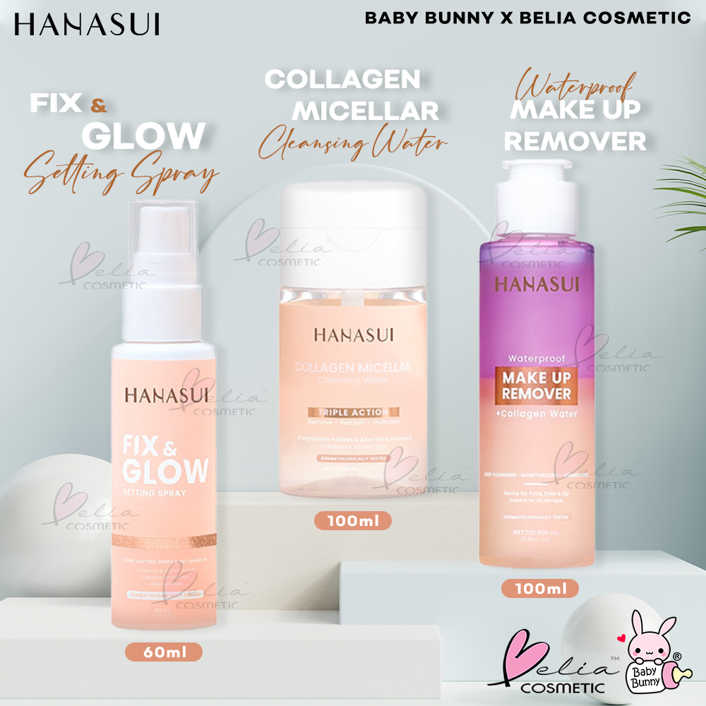 ❤ BELIA ❤ HANASUI Fix &amp; Glow Setting Spray 60ML | Collagen Micellar Cleansing Water 100ml | Waterproof Make Up Remover 100ml