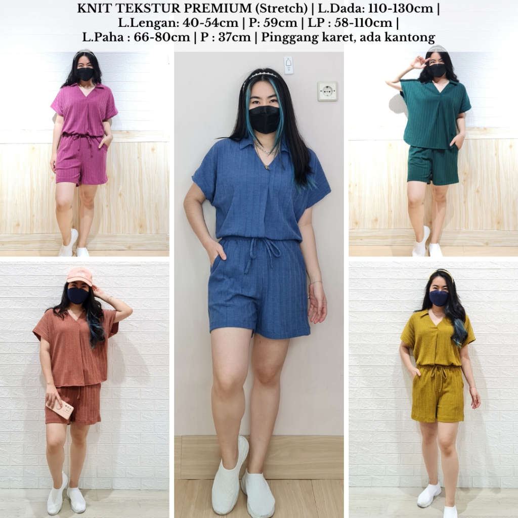 4282 swish knit short one set rib stelan rajut premium stelan kerah