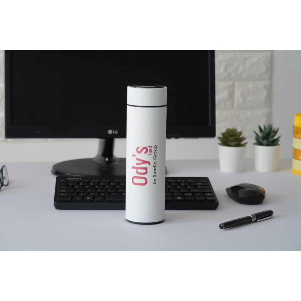 Botol minum stainless Pengukur suhu digital termos vacuum tumbler travel mug  TM0331 White