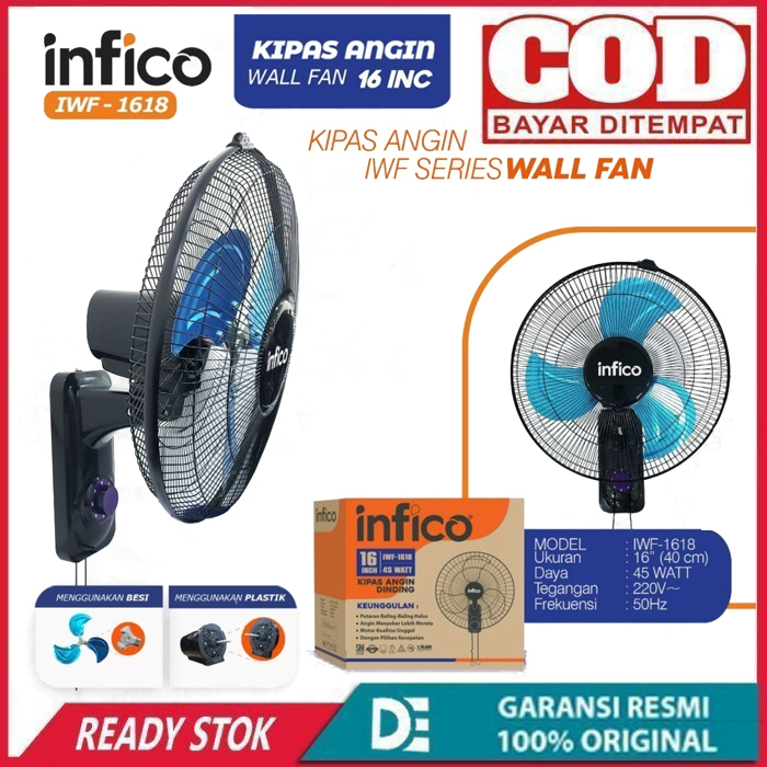 Kipas Angin Wall Fan Besi 16&quot; Infico Kipas Tembok / Dinding Baling Besi New Produk