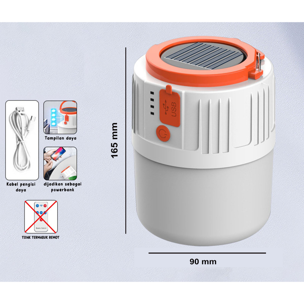 Lampu Camping/Emergency/Angkringan/Darurat Rechargeable Waterproof LED Tenaga Surya Bisa Powerbank