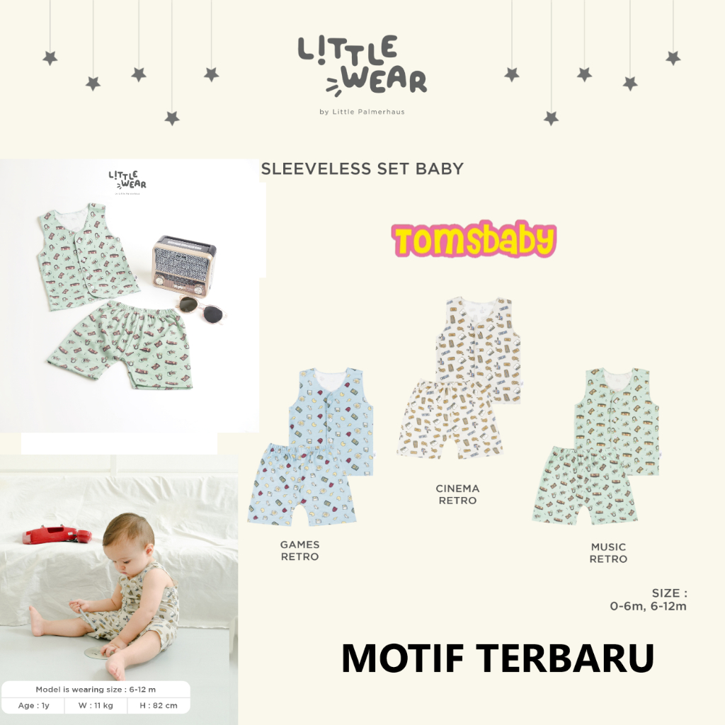 [TOMS] [0-6m, 6-12m] LITTLE PALMERHAUS (1stel) LITTLE WEAR Baby Sleeveless ( Stelan Baju Kutung Bayi )